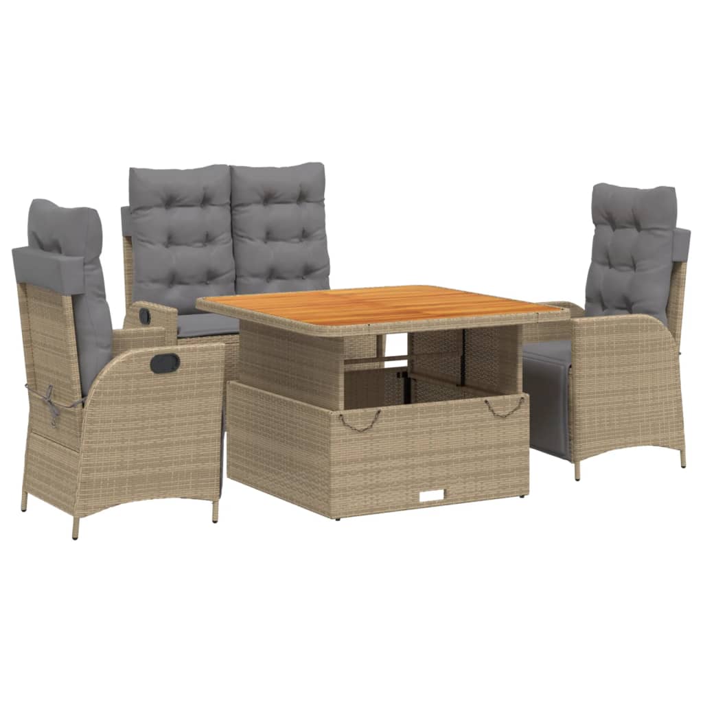 4-Delige Tuinset Met Kussens Poly Rattan Beige