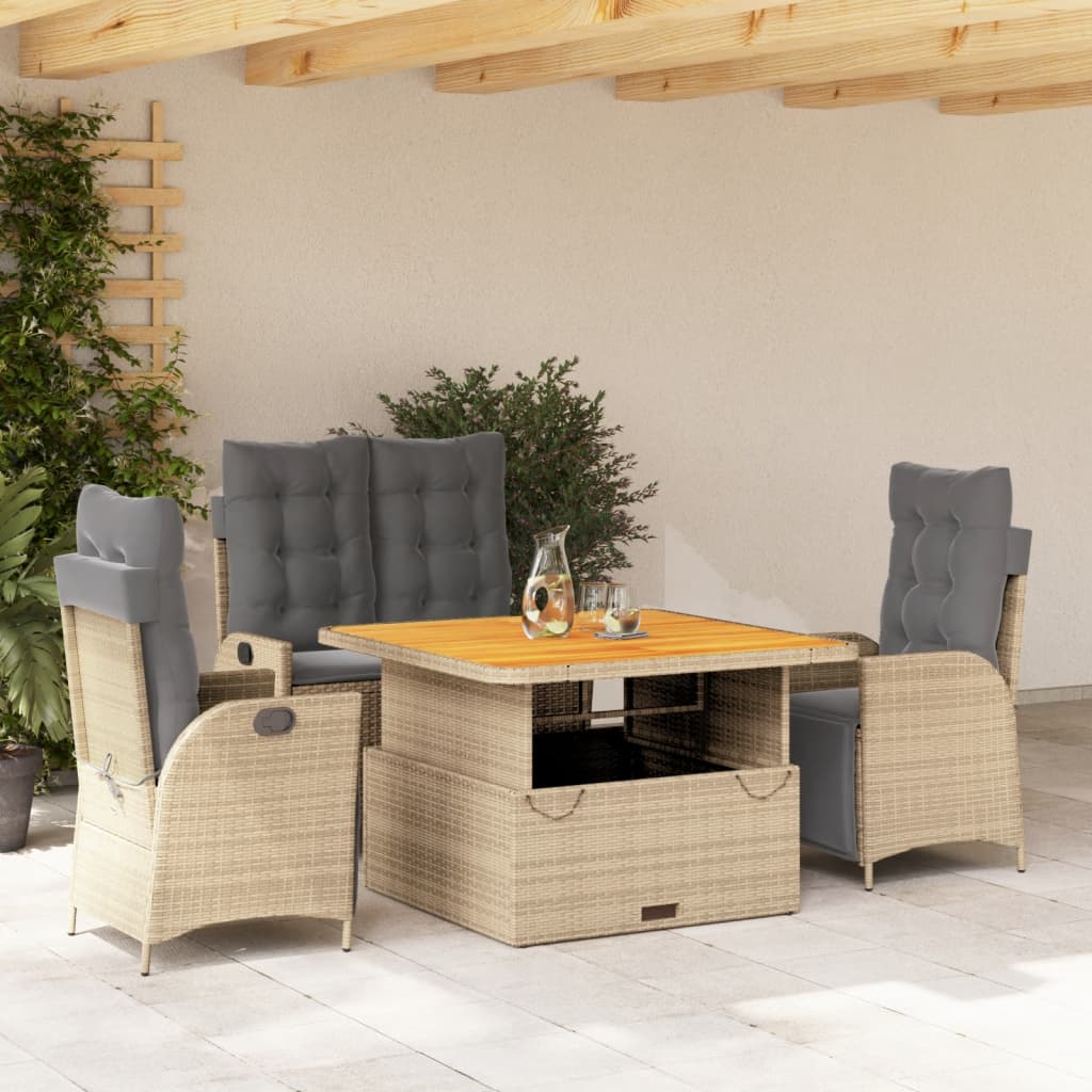 4-Delige Tuinset Met Kussens Poly Rattan Beige