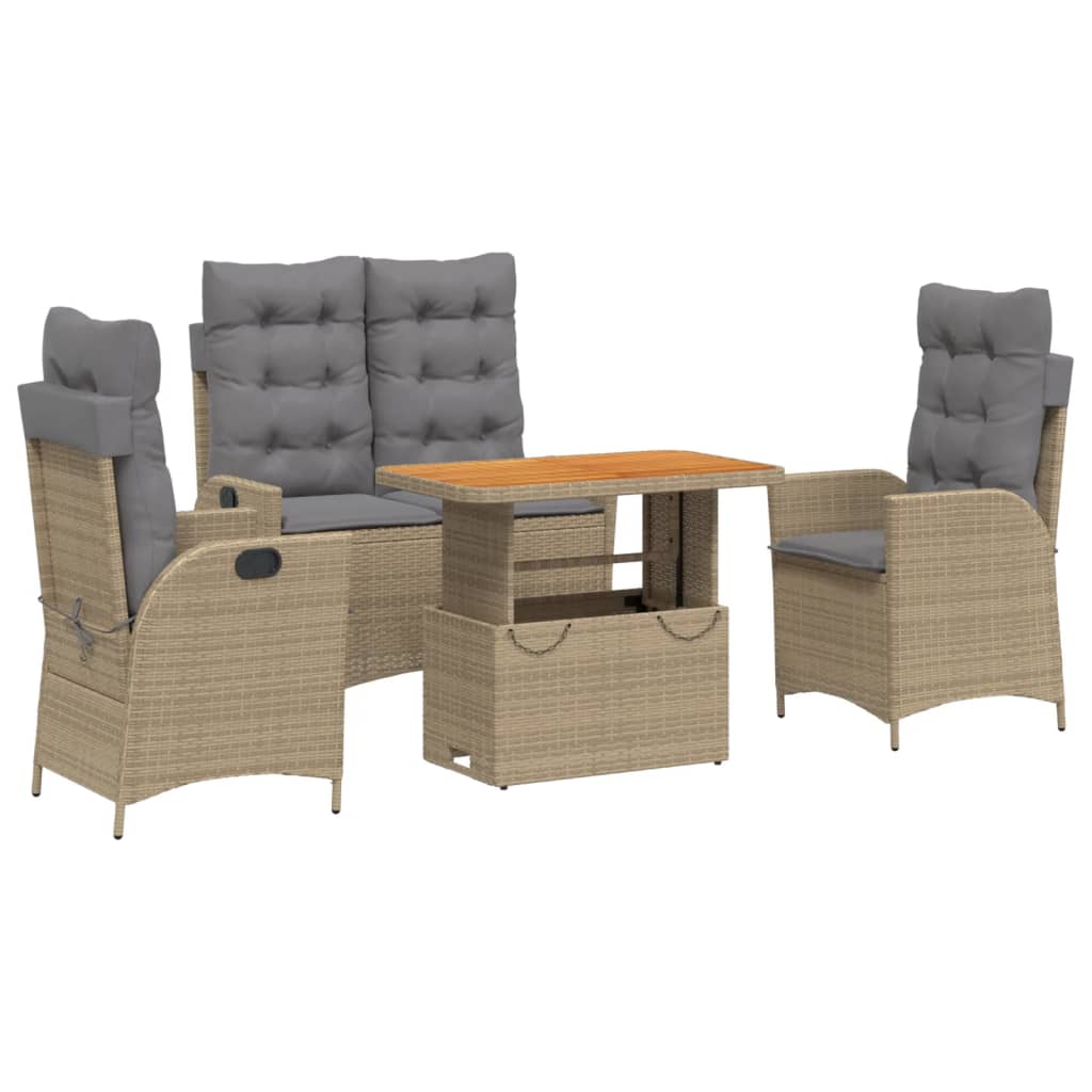 4-Delige Tuinset Met Kussens Poly Rattan Beige
