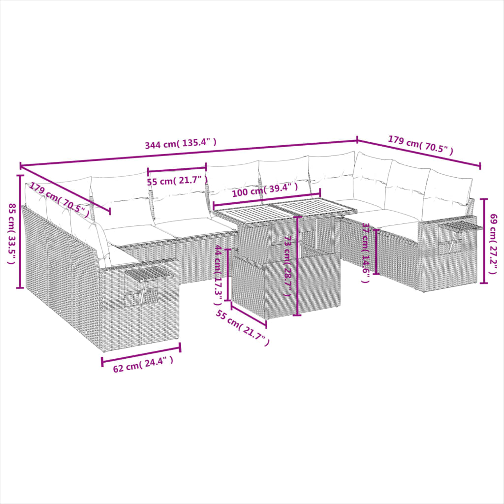 1 Tuinset Met Kussens Poly Rattan