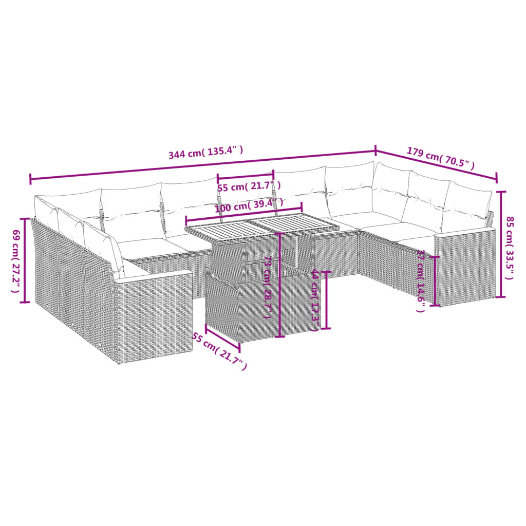 1 Tuinset Met Kussens Poly Rattan