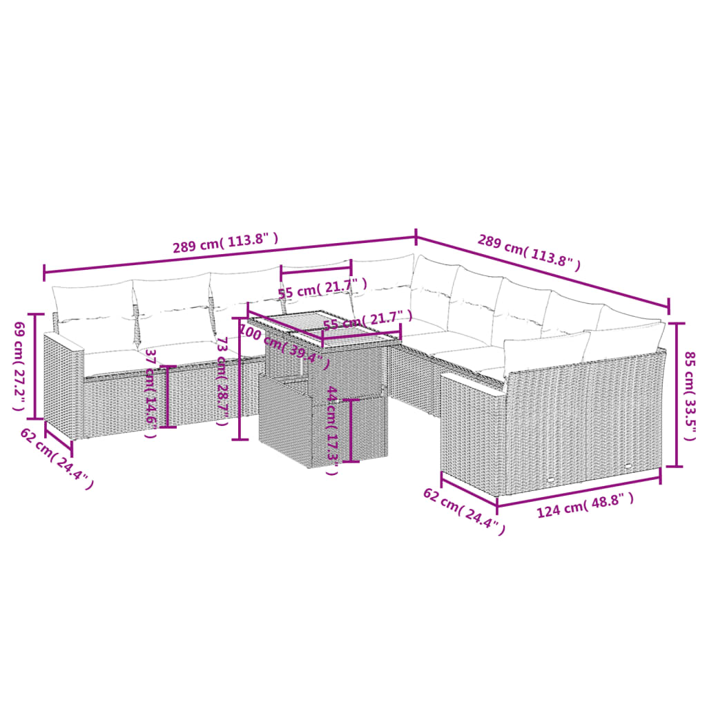 1 Tuinset Met Kussens Poly Rattan