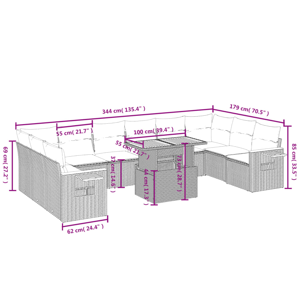 1 Tuinset Met Kussens Poly Rattan