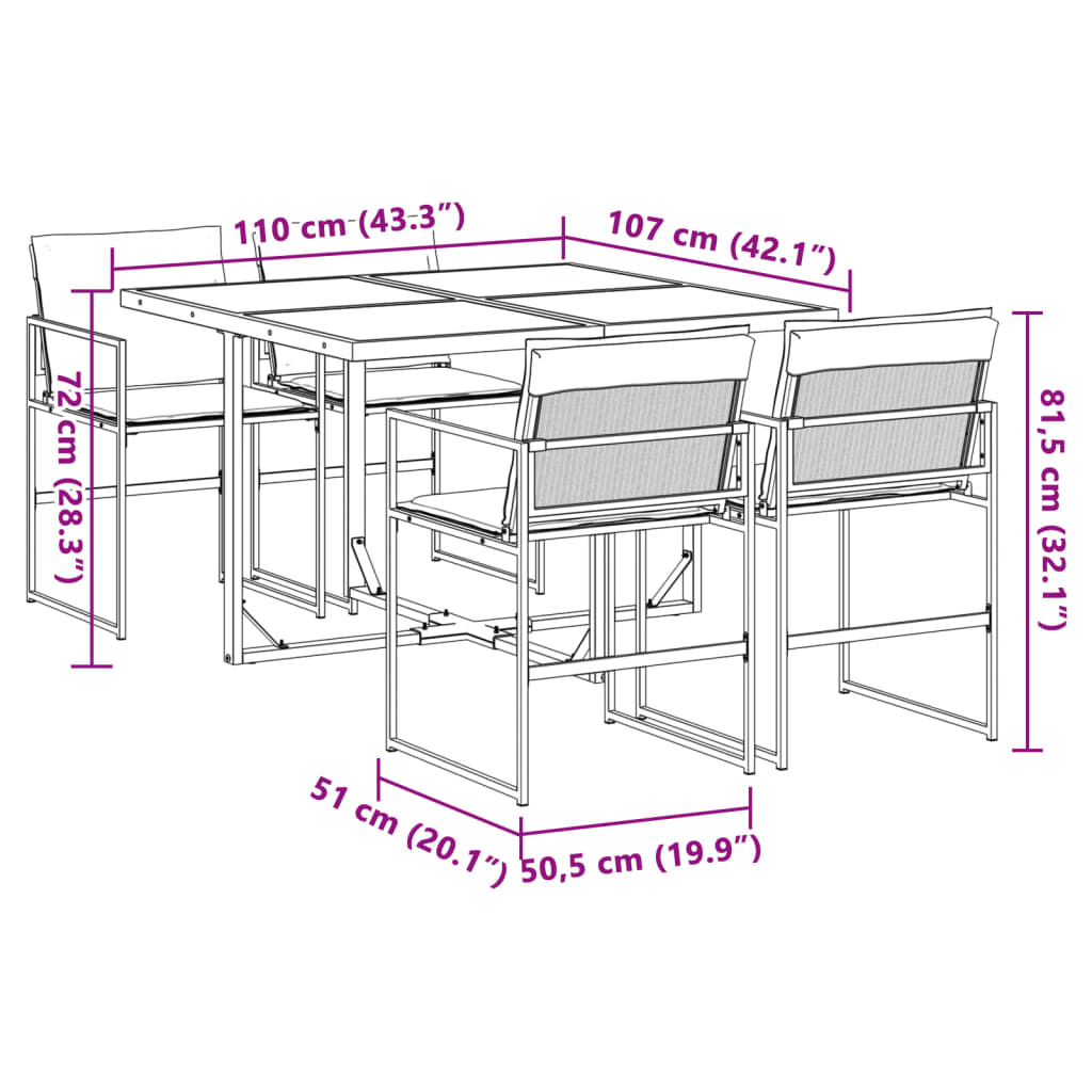 5-Delige Tuinset Met Kussens Textileen Wit
