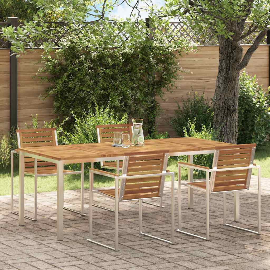 Eettafel 180X90X75 Cm Massief Acacia Hout En Roestvrijstaal