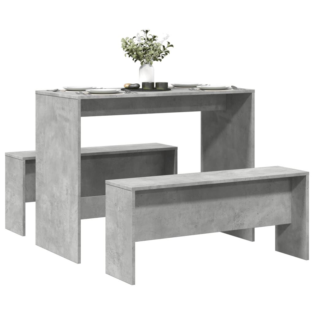 3-Delige Eettafel En Bankenset Bewerkt Hout