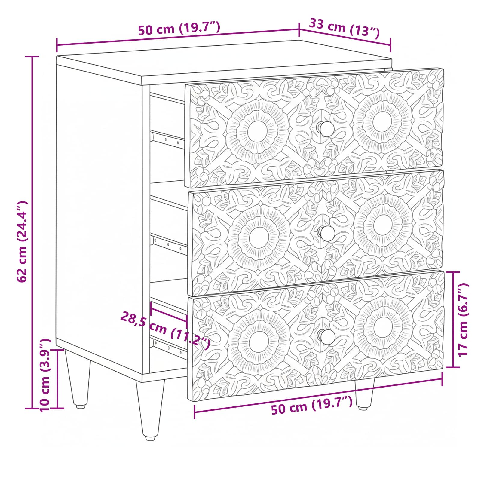 Bed Kast Met Lade 50 X 33 X 60 Cm Massief Mango Hout