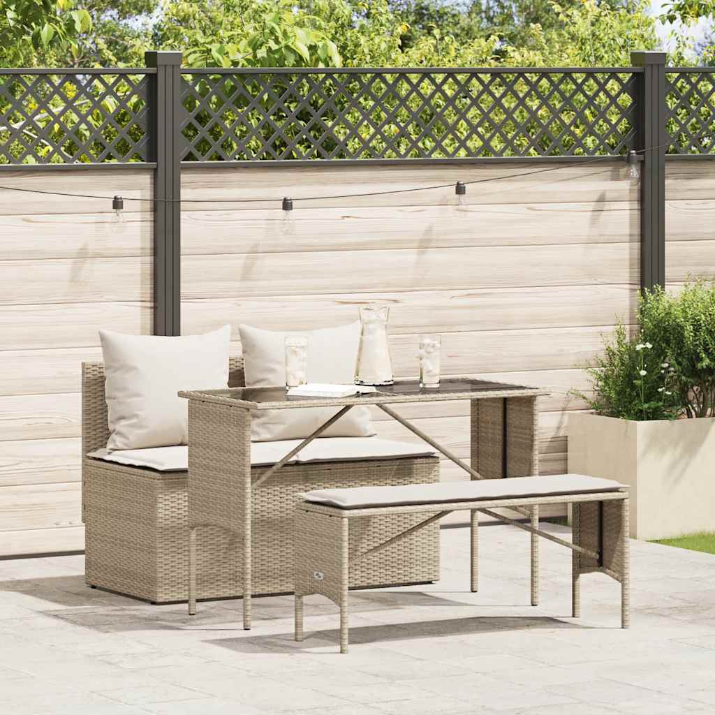 3-Delige Tuinset Met Kussens Poly Rattan