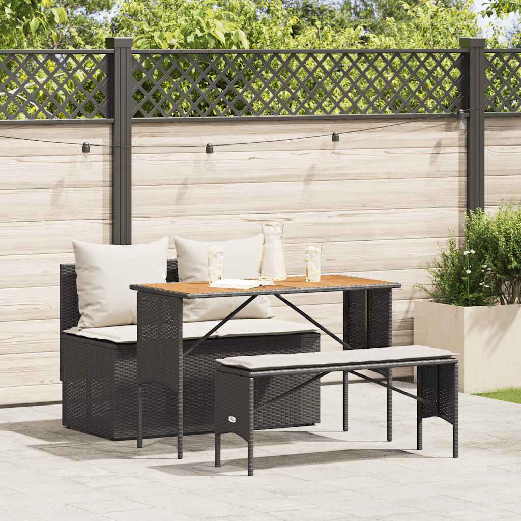3-Delige Tuinset Met Kussens Poly Rattan