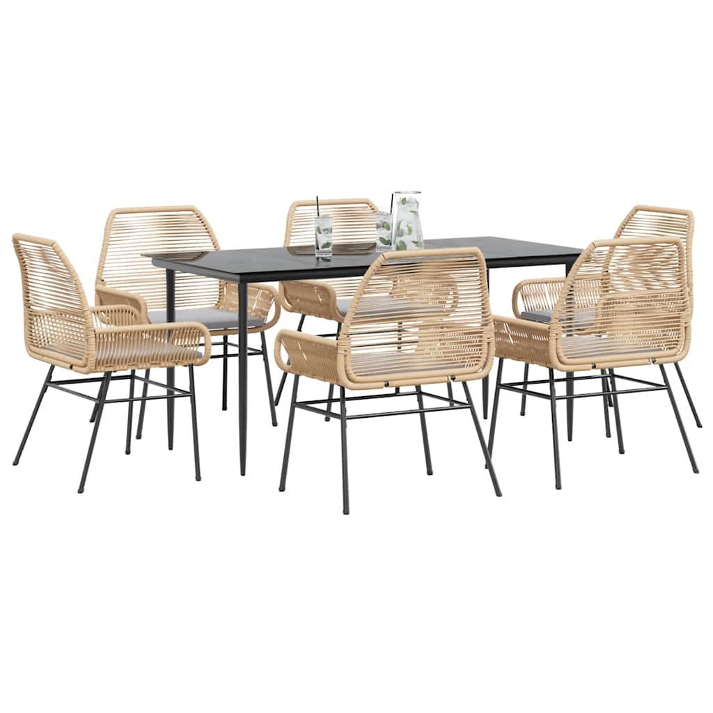 7-Delige Tuinset Met Kussens Poly Rattan Glas