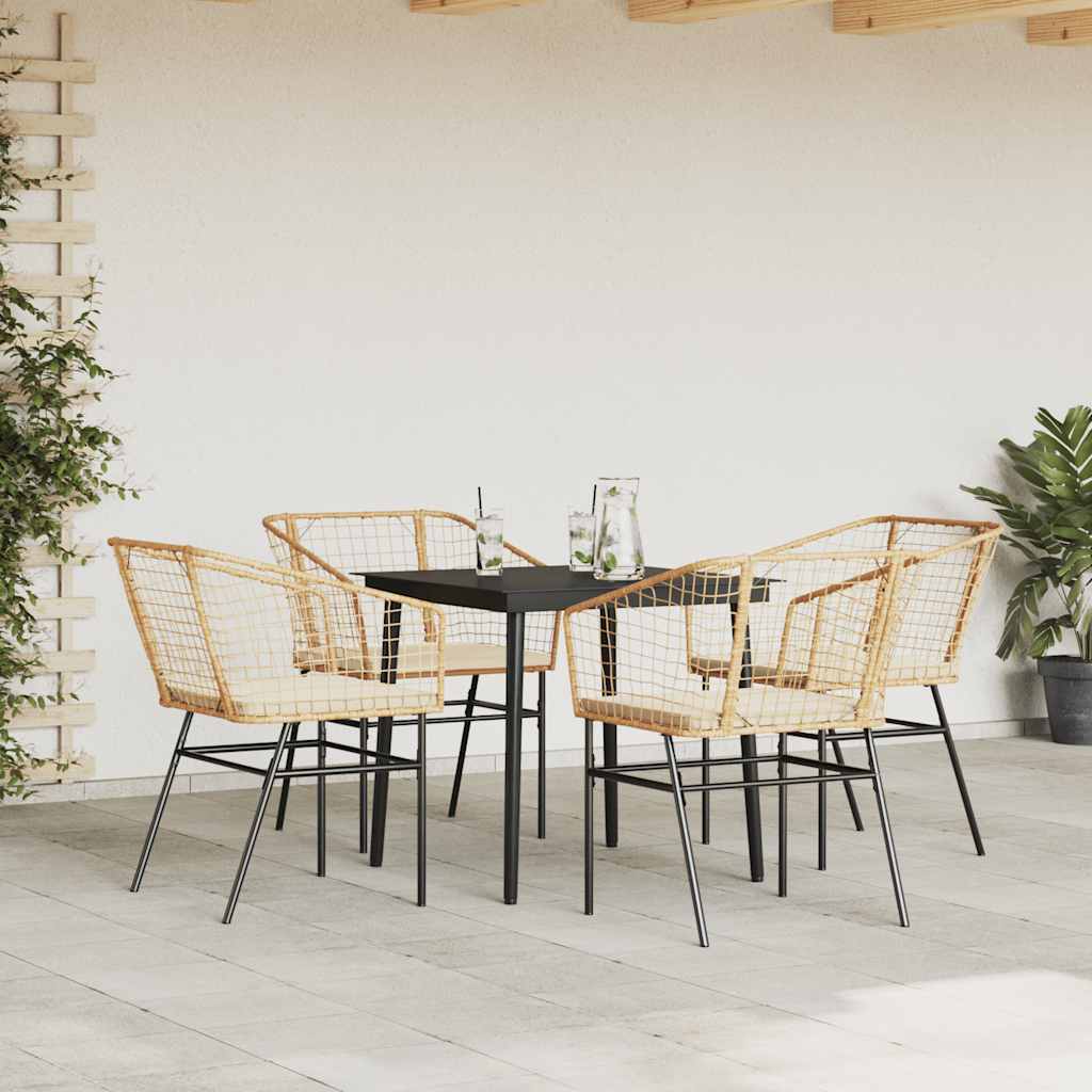 5-Delige Tuinset Met Kussens Poly Rattan Glas