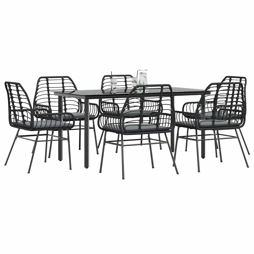 7-Delige Tuinset Met Kussens Poly Rattan Glas
