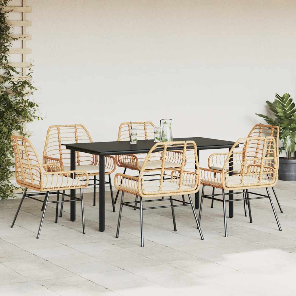 7-Delige Tuinset Met Kussens Poly Rattan Glas