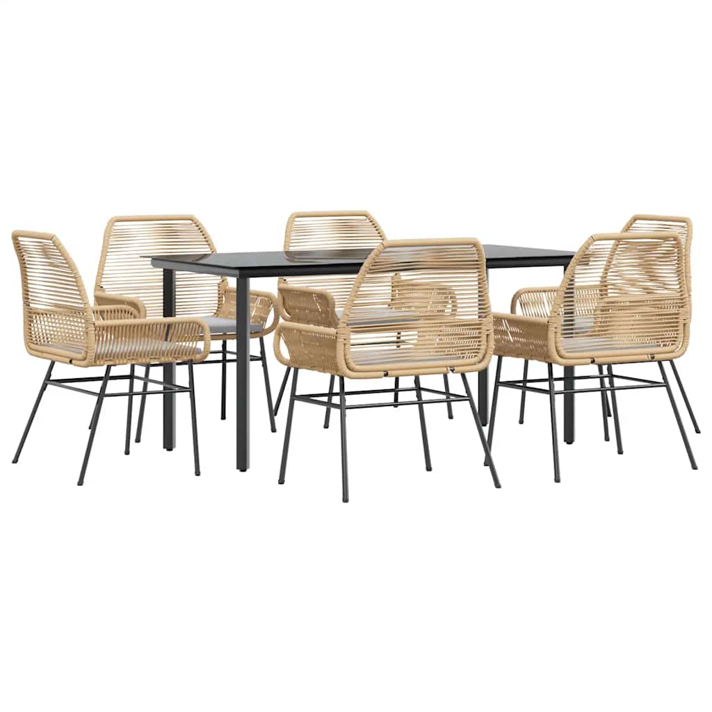 7-Delige Tuinset Met Kussens Poly Rattan Glas