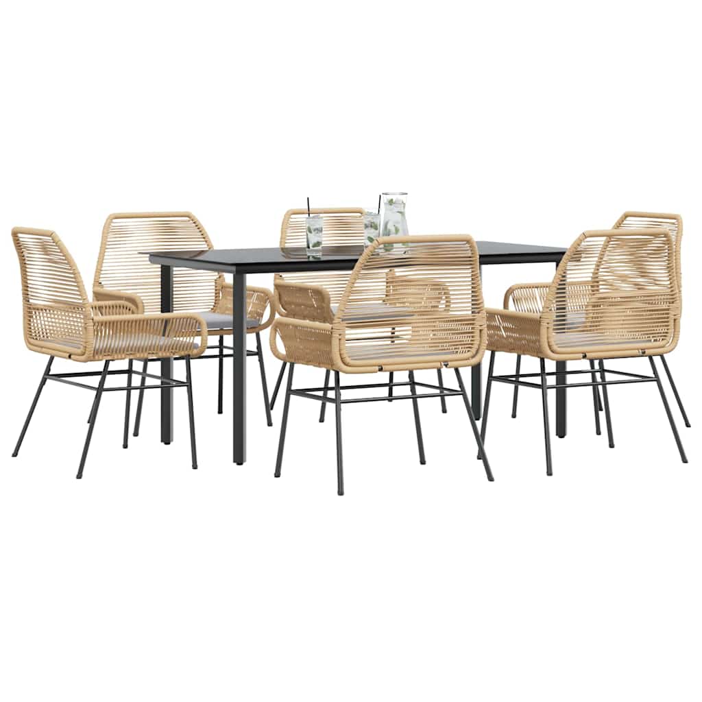 7-Delige Tuinset Met Kussens Poly Rattan Glas