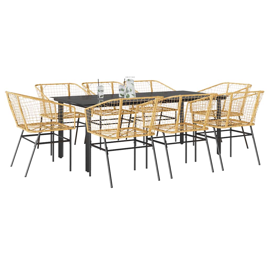 9-Delige Tuinset Met Kussens Poly Rattan Glas