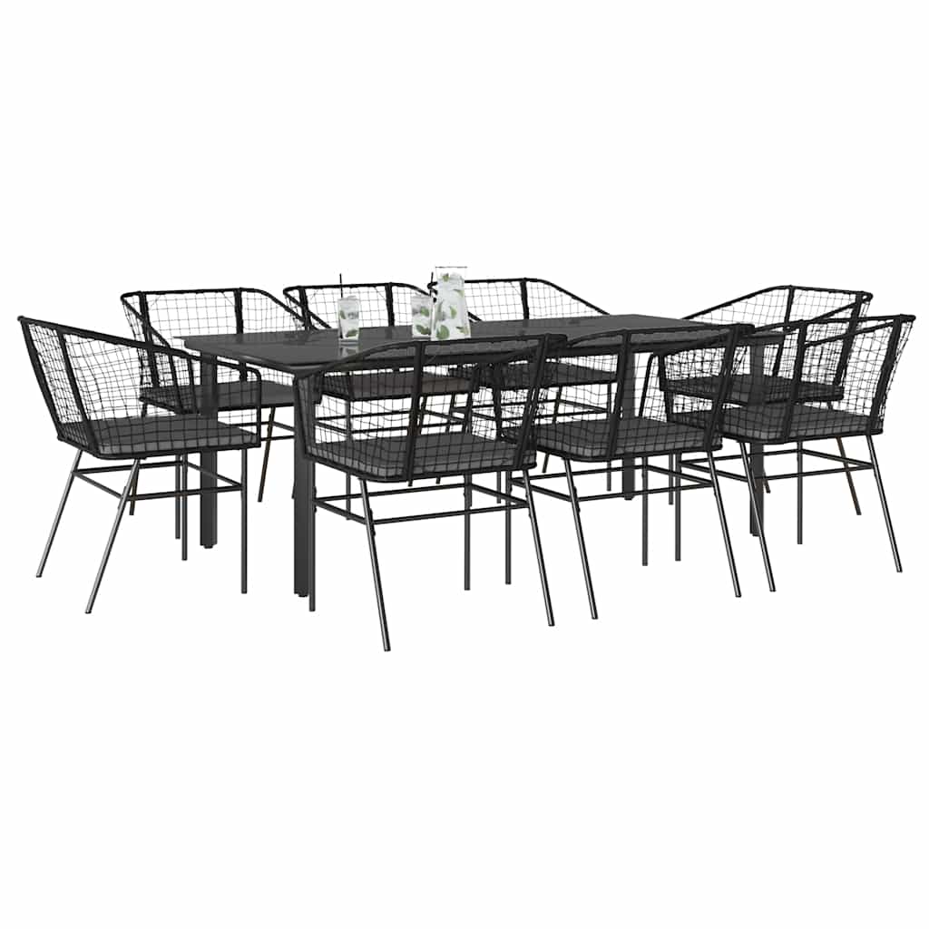 9-Delige Tuinset Met Kussens Poly Rattan Glas