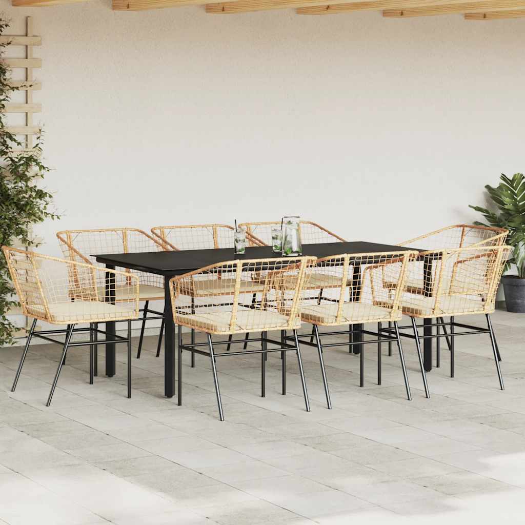9-Delige Tuinset Met Kussens Poly Rattan Glas