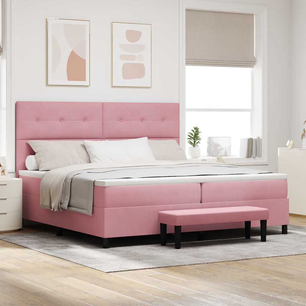 Boxspring Bed Met Hoofdeinde Fluweel Roze