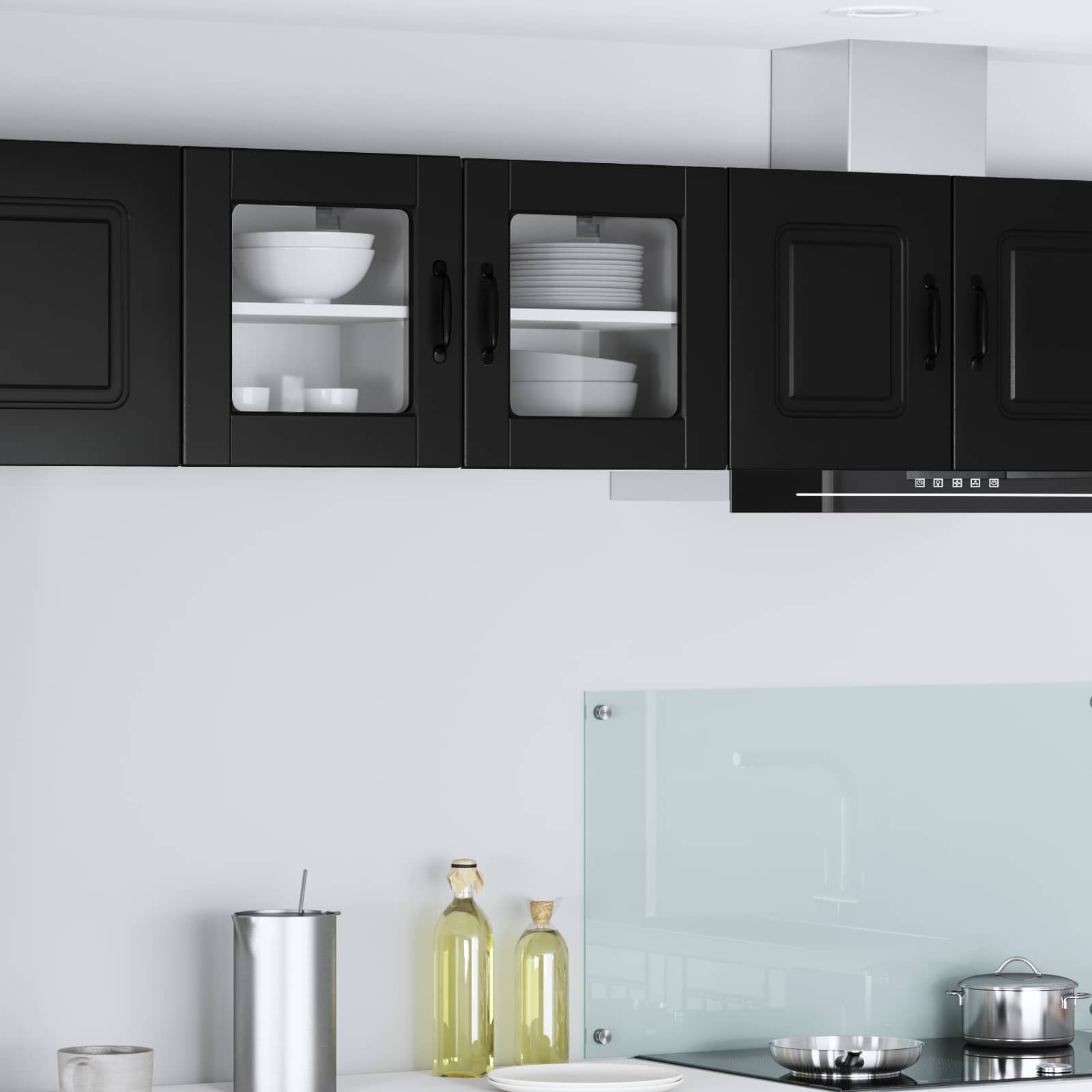 Wand Glas Kasten Porto Bewerkt Hout Zwart