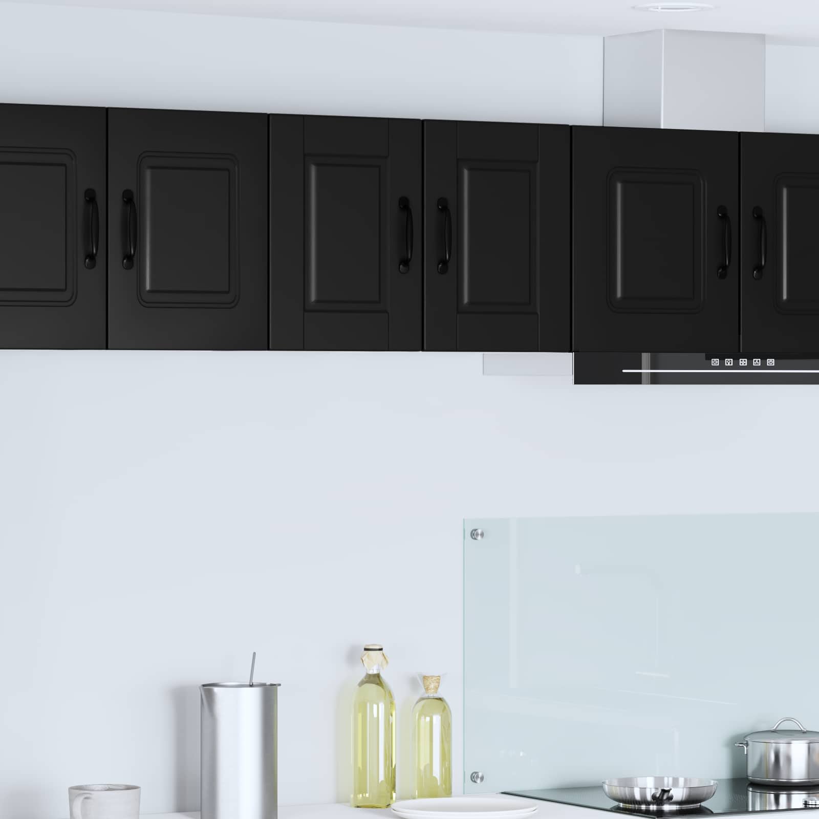 Wand Glas Kasten Porto Bewerkt Hout Zwart