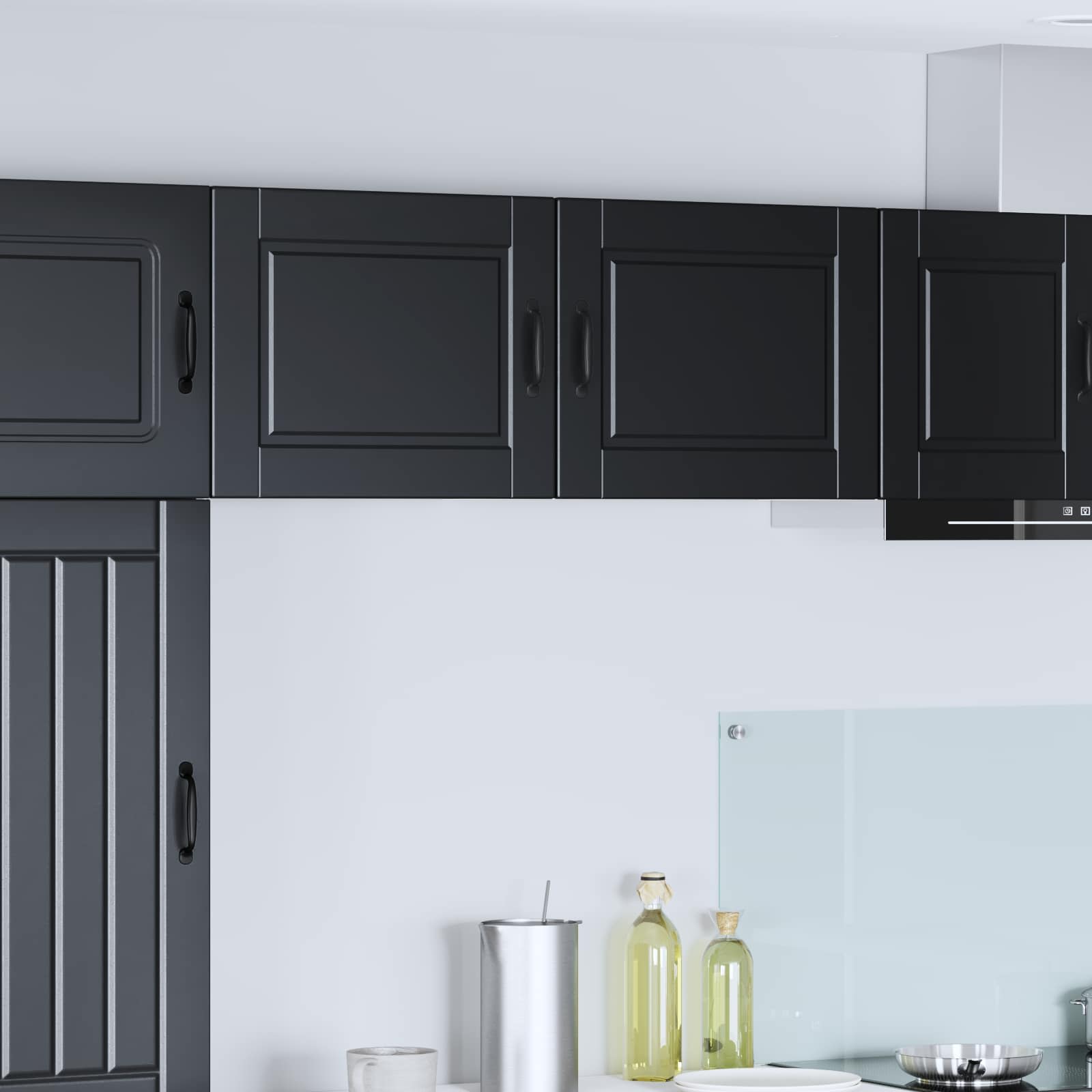 Wand Glas Kasten Porto Bewerkt Hout Zwart