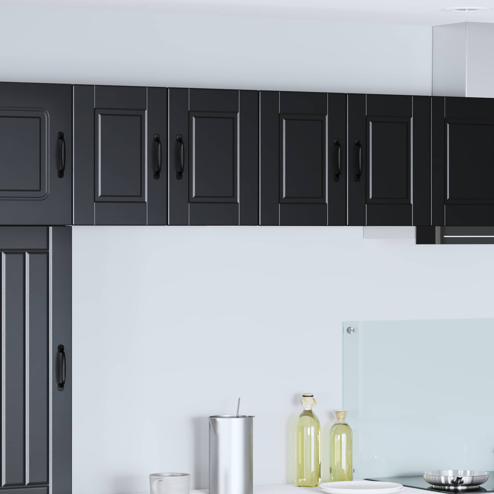 Wand Glas Kasten Porto Bewerkt Hout Zwart