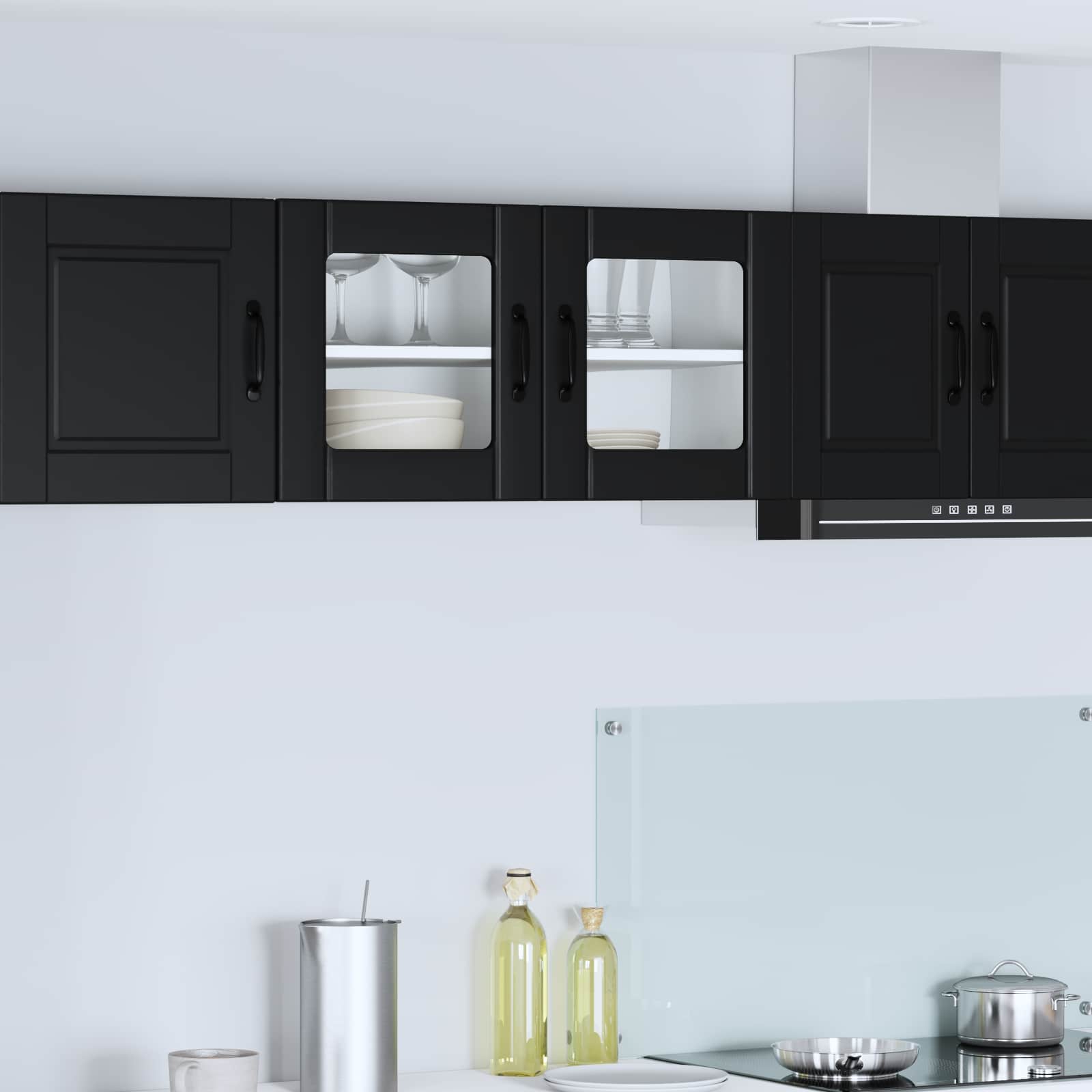 Wand Glas Kasten Porto Bewerkt Hout Zwart