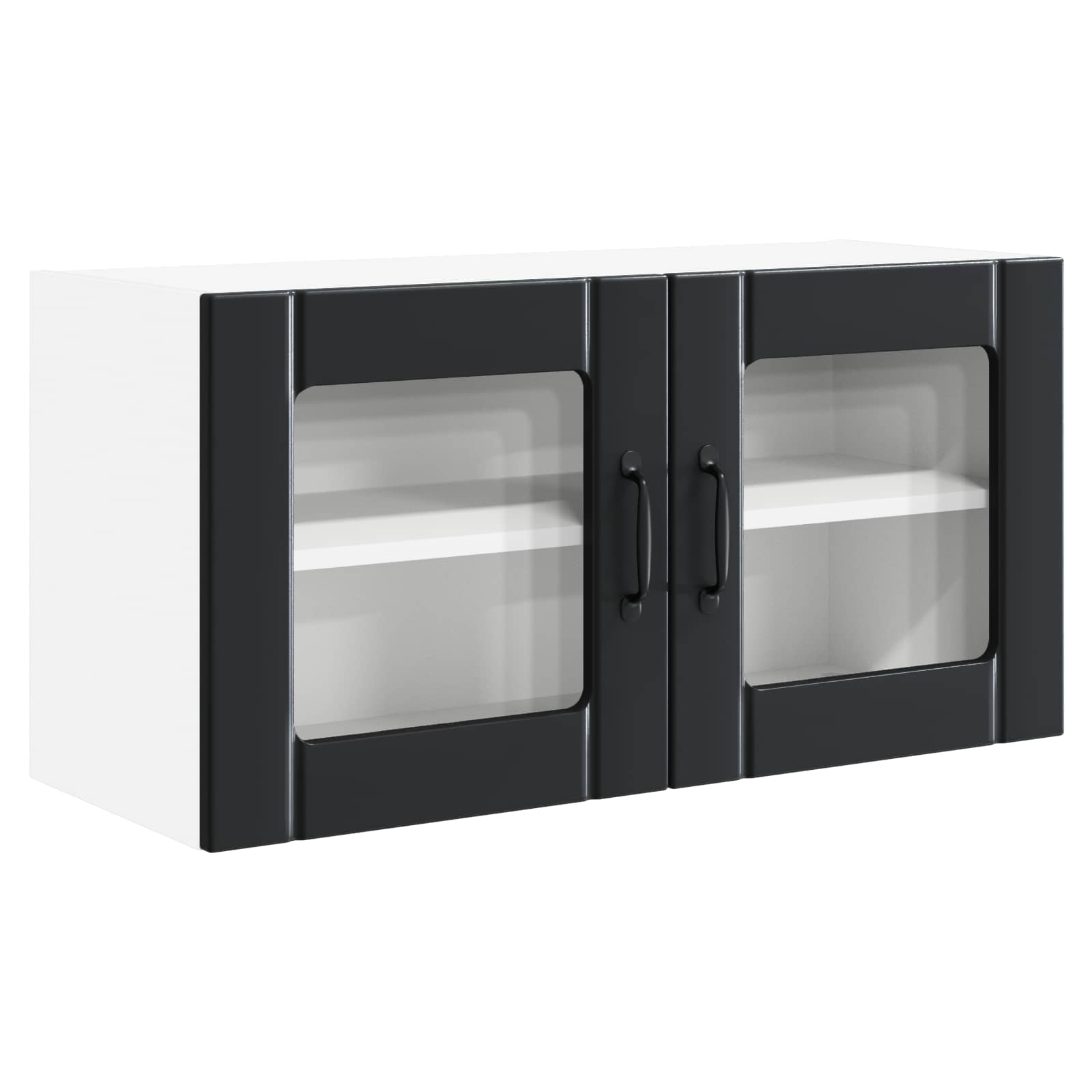 Wand Glas Kasten Porto Bewerkt Hout Zwart