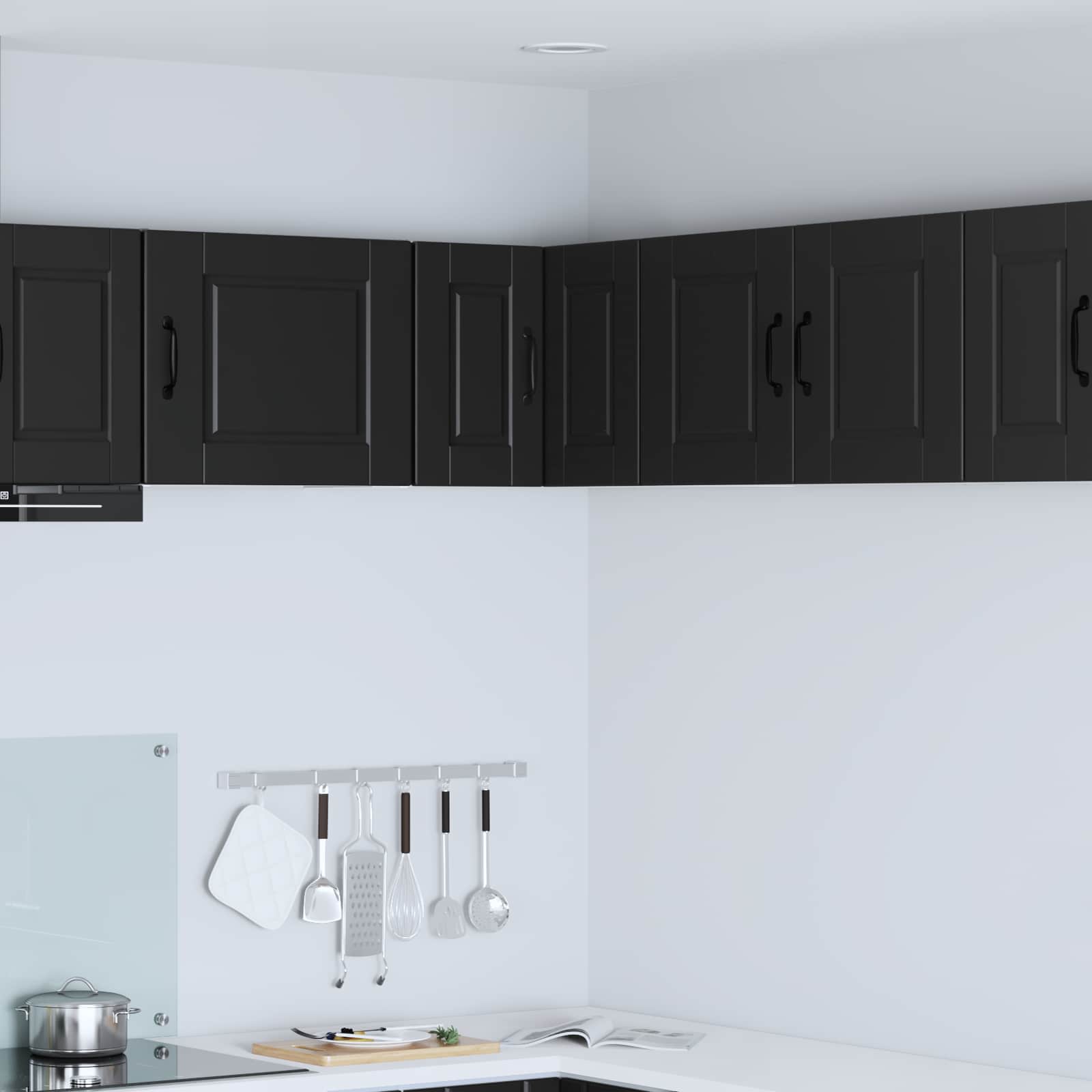 Wand Glas Kasten Porto Bewerkt Hout Zwart