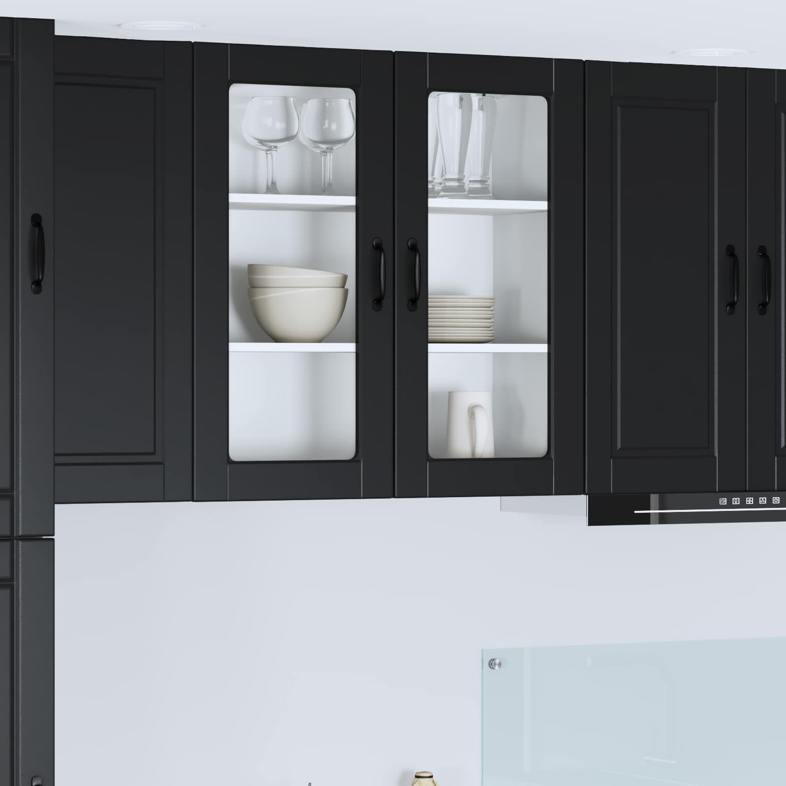 Wand Glas Kasten Porto Bewerkt Hout Zwart