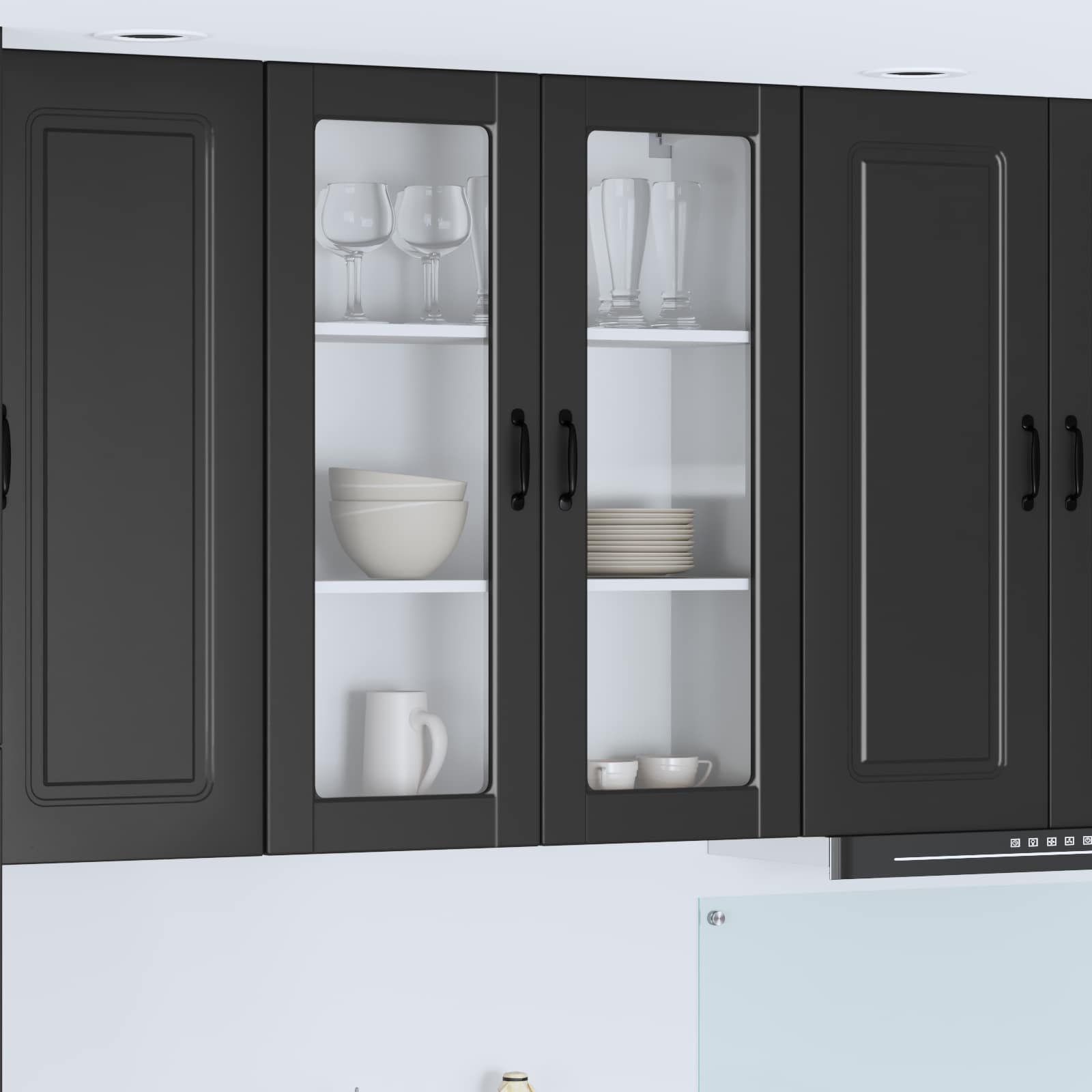 Wand Glas Kasten Porto Bewerkt Hout Zwart