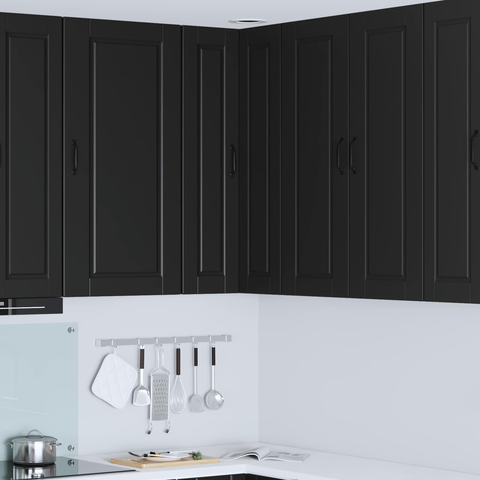 Wand Glas Kasten Porto Bewerkt Hout Zwart