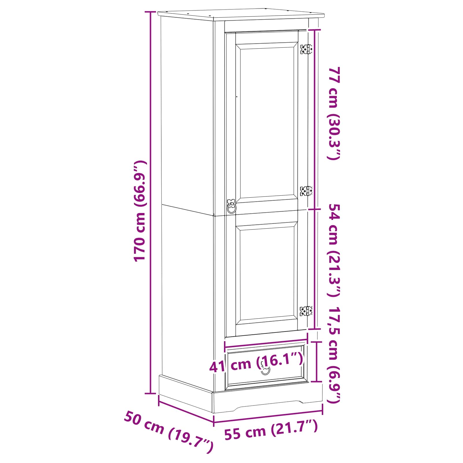 Kasten Met Lade 55 X 50 X 170 Cm Massief Grenenhout