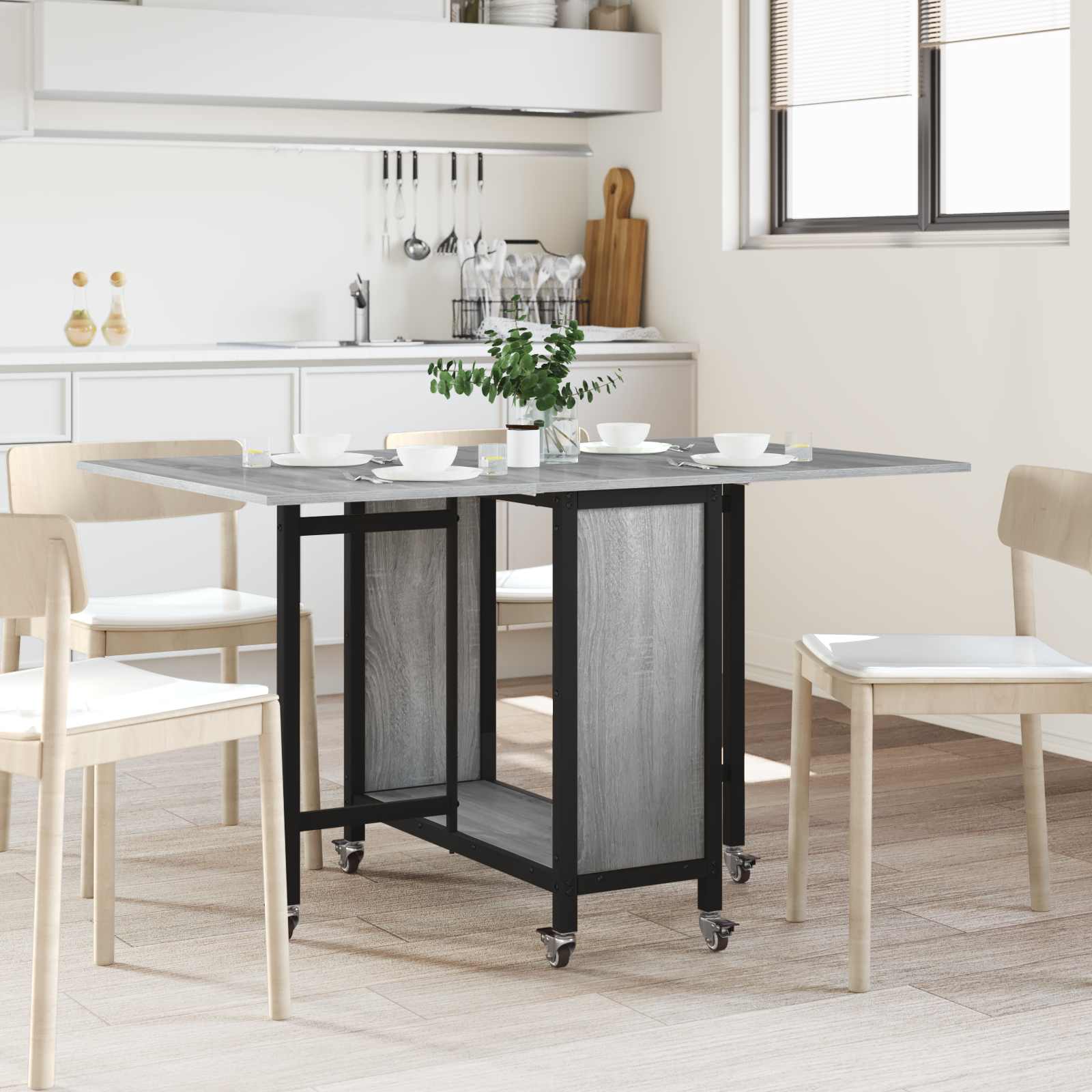 Opvouwbare Eettafel Met Wielen 130 X 80 X 76,5 Cm Staal Pb