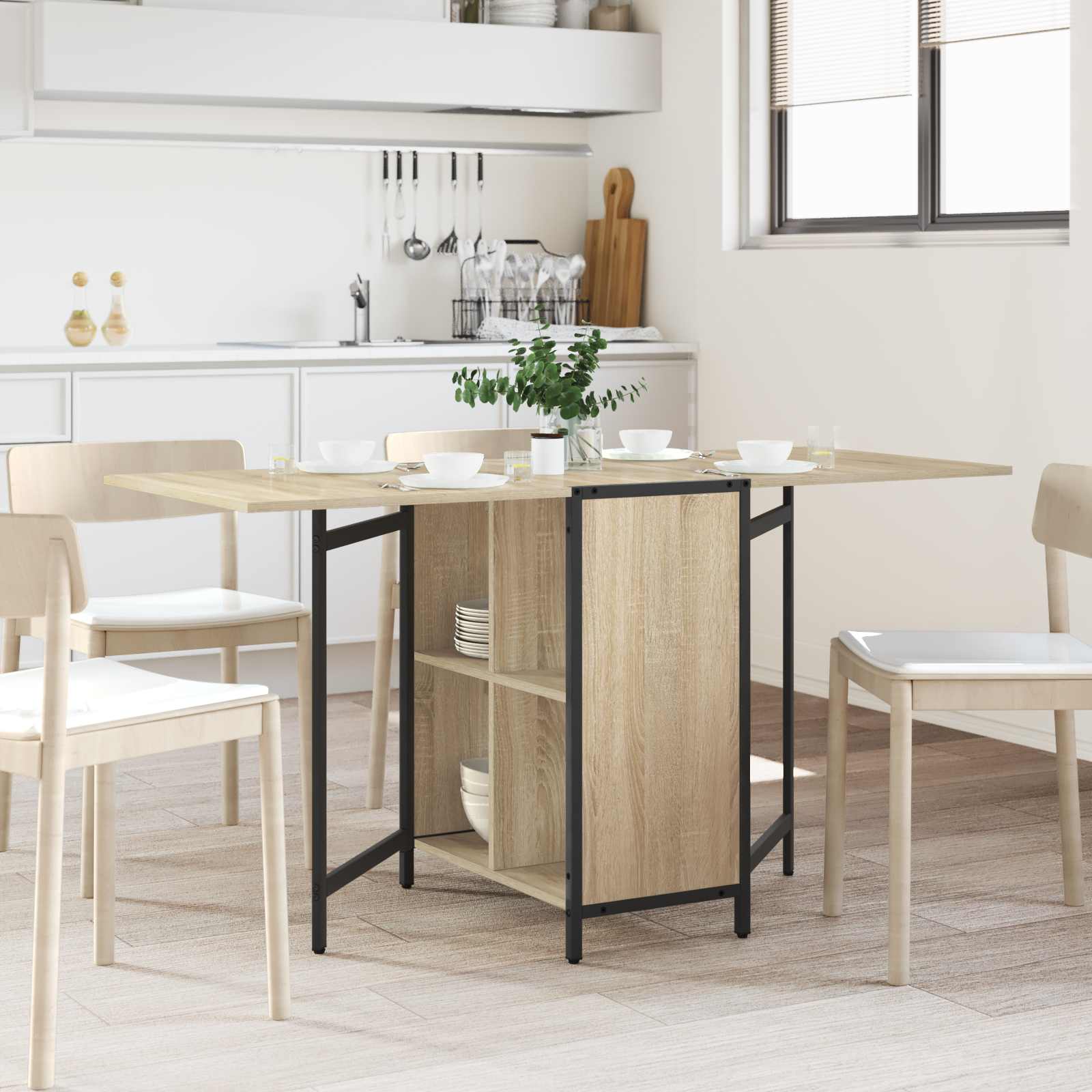 Eettafel 144 X 60 X 75 Cm Bewerkt Hout