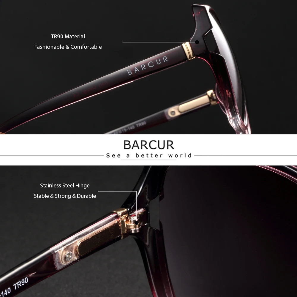 BARCUR Oversize TR90 Sunglasses Women Polarized UV400 Sunglasses Ladies Shades with Gradient Lens lunette de soleil femme