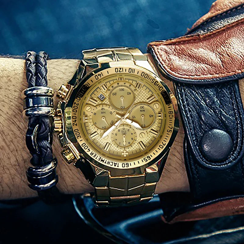 WWOOR Men's Watches Luxury Military Quartz Stainless Steel Old Watch Waterproof Chronograph Luminous Watch For Men Reloj Hombre