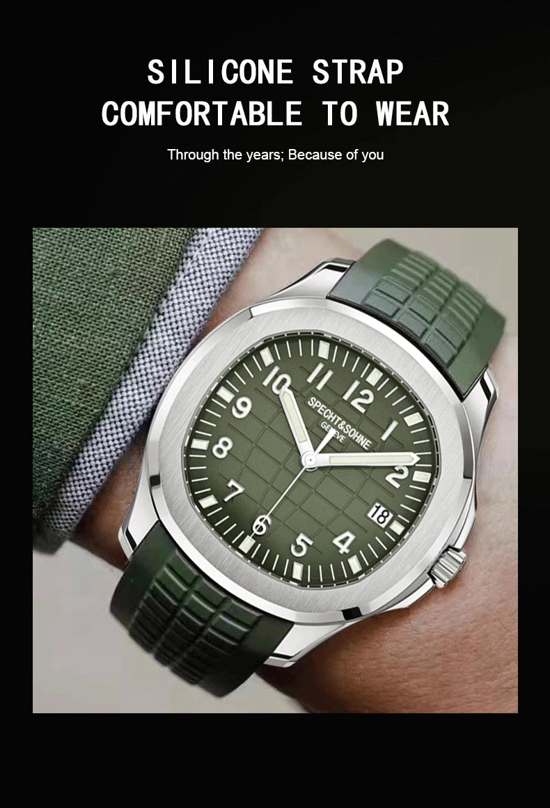 Specht&Sohne Brand Automatic Mechanical Watches Sports Wristwatches Green Sapphire Luminous 50M Waterproof Relogio Masculino