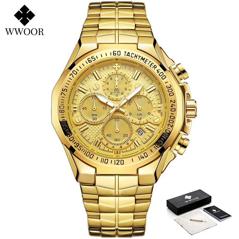 WWOOR Men's Watches Luxury Military Quartz Stainless Steel Old Watch Waterproof Chronograph Luminous Watch For Men Reloj Hombre