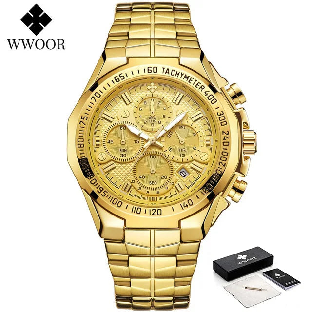 WWOOR Men's Watches Luxury Military Quartz Stainless Steel Old Watch Waterproof Chronograph Luminous Watch For Men Reloj Hombre