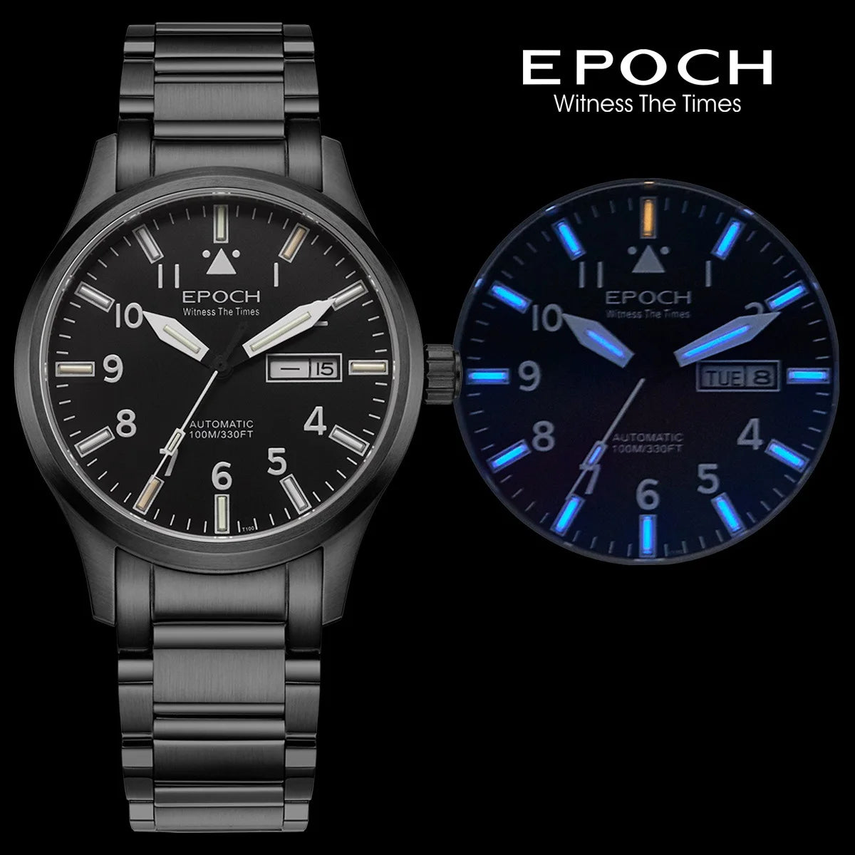 EPOCH Men Luminous Rainbow Light Watch Automatic Mechanical Japan Miyota 21Jewels Sapphire WR100M English Chinese week