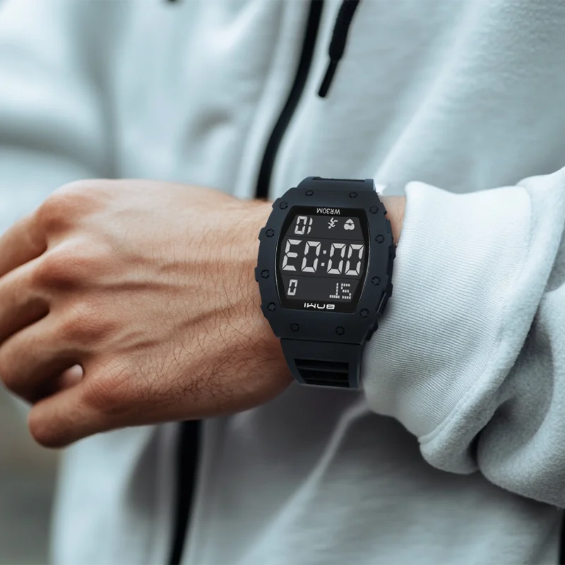Watches For Man Fashion Sport Stopwatch Alarm Clock Silicone Strap Multifunctional Waterproof Fitness LED Electronic Watch