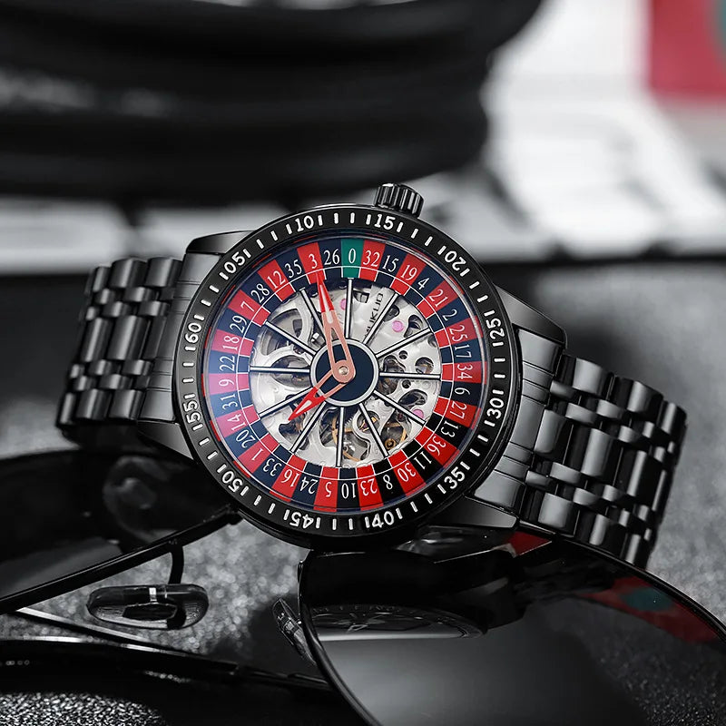 Men Mechanical Watch Automatic Luxury Gambling Rotating Plate Dial Wristwatch Man Casual Waterproof Luminous Clock Reloj Hombre