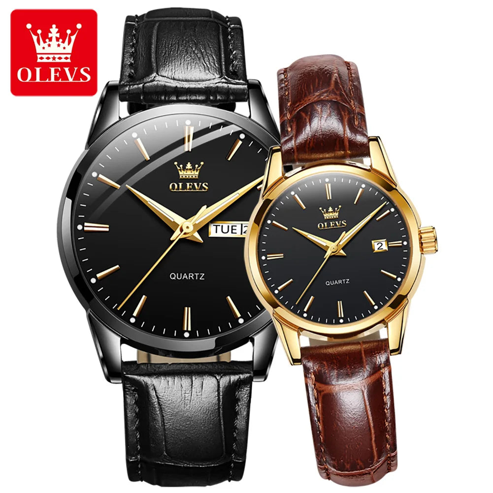 OLEVS 6898 Couple Watches Luxury Original Fashion Brand Waterproof Luminous Quartz Wristwatch Calendar Design For Date Sport