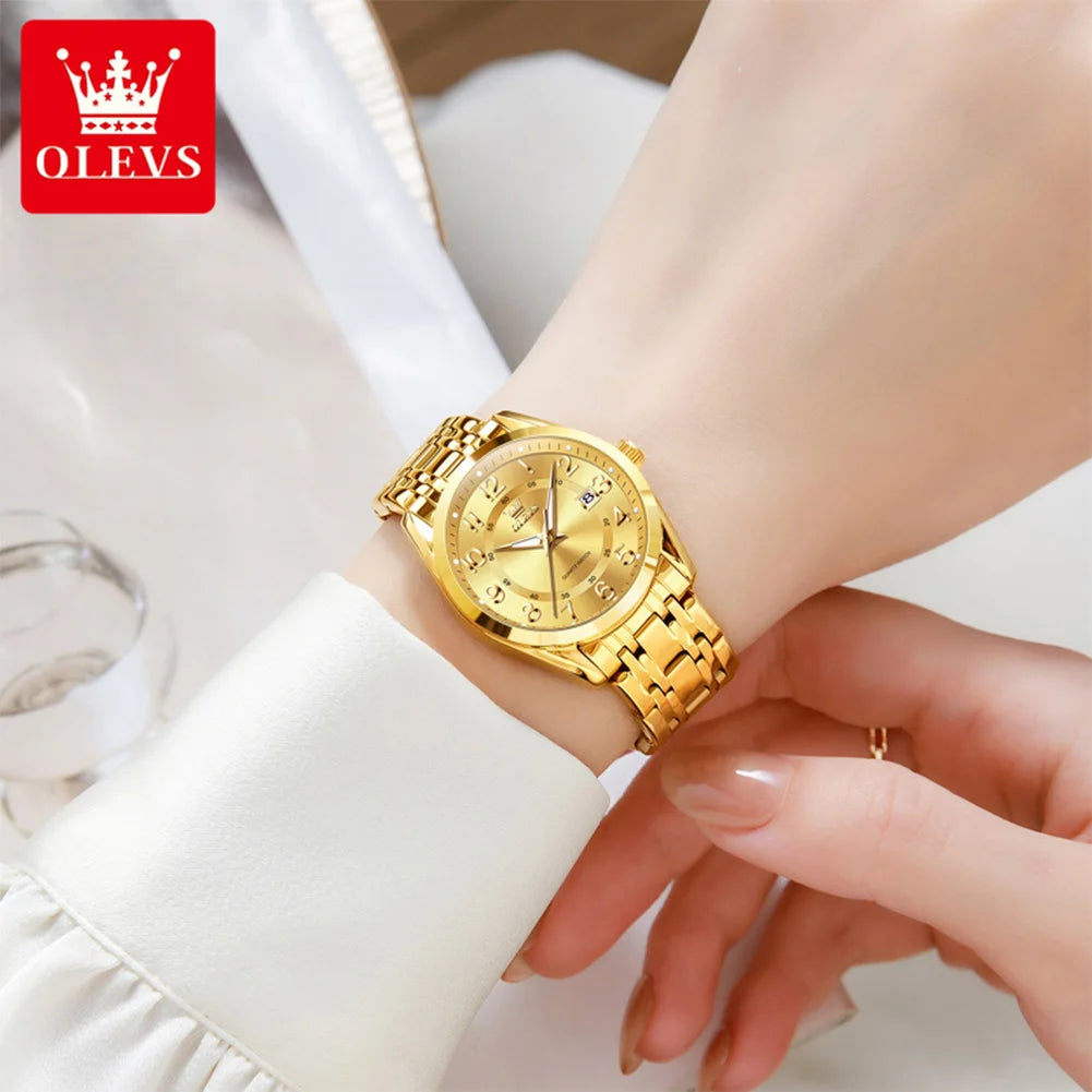 OLEVS Watches for Woman Original Steel Strap Classic Digital Dial Women's Watches Calendar Waterproof Quartz Wristwatch New 3666