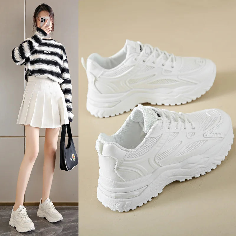 Sneakers Women New Leather Chunky Sneakers Women's Sports Shoes Thick Tennis Vulcanized Shoes Basket Platform Shoes