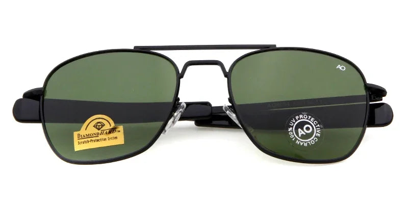Retro Green AO Pilot Sunglasses Luxury Brand Designer Male Sun Glasses American Army Military Optical Glass Lens Shades Eyewear