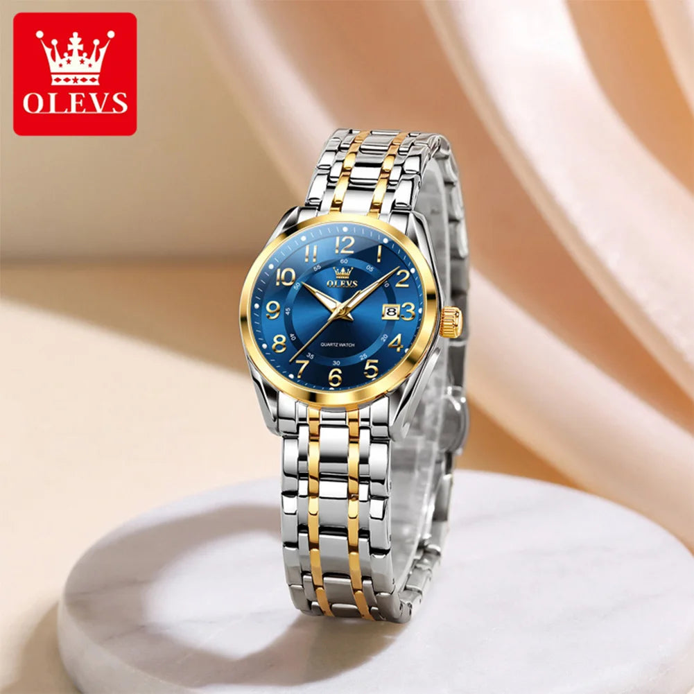 OLEVS Watches for Woman Original Steel Strap Classic Digital Dial Women's Watches Calendar Waterproof Quartz Wristwatch New 3666