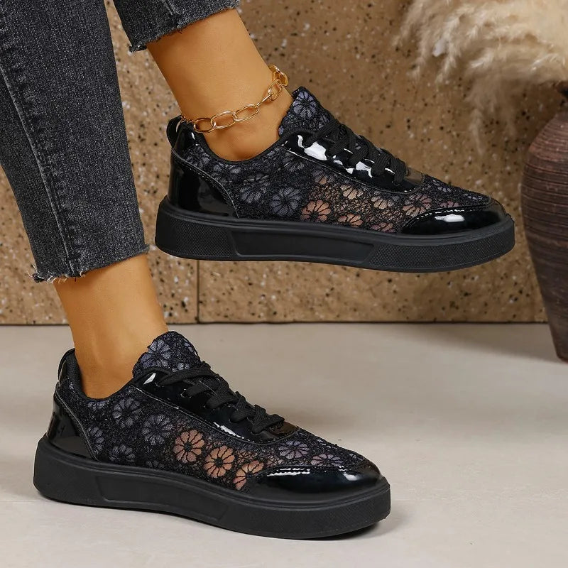 Women Sneakers Fashion Breathable Lace Flower Mesh Designer Shoes 2026 New Lightweight Loafers Female Casual Comfort Sneakers